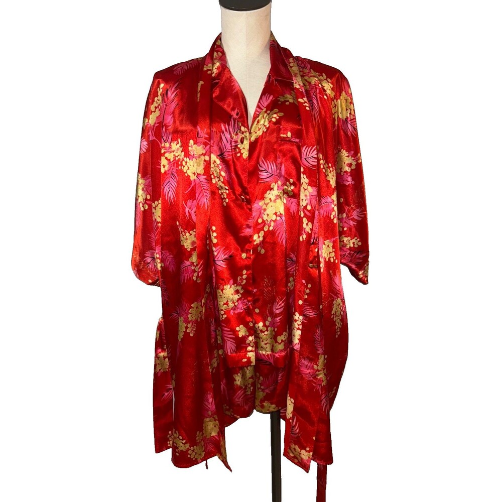 Morgan Taylor Intimates Women's Satin 3-pc Set Robe+Pajama Top+Shorts size M